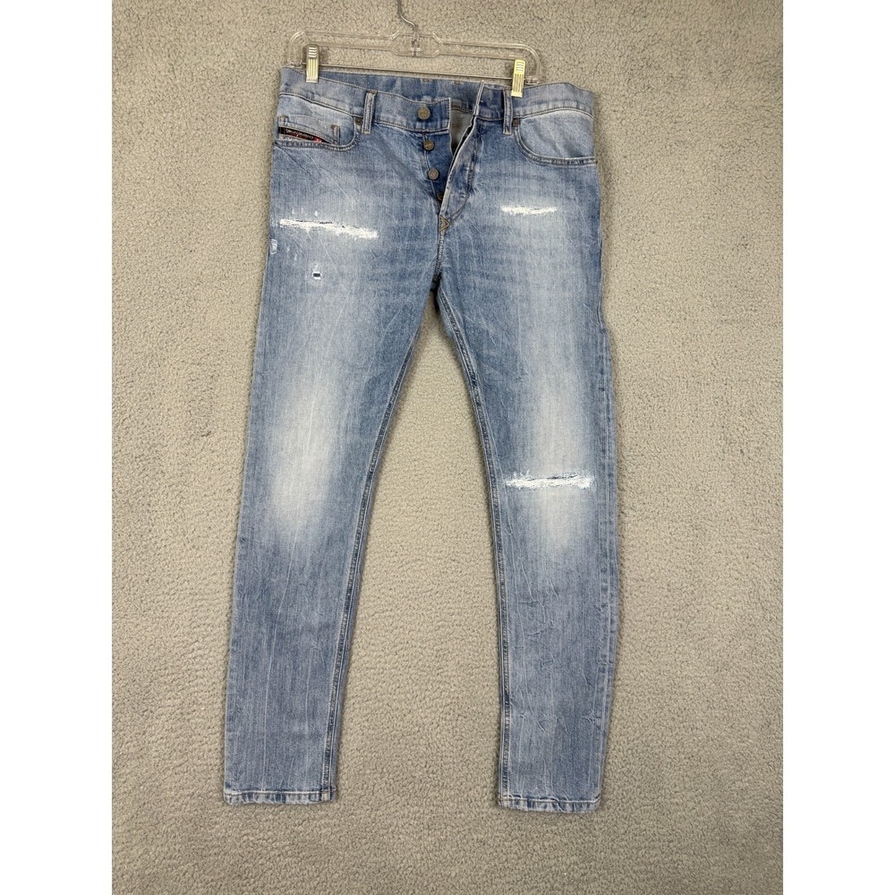 Diesel Tepphar Jeans Men 31x30 Blue Slim Carrot Stretch Dark Wash Distress
